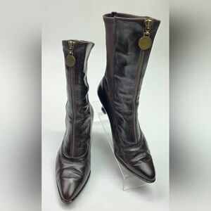 Vtg Stuart Weitzman Naomi Stretch Brown Leather Mid Calf Boots Women’s Size 6.5B